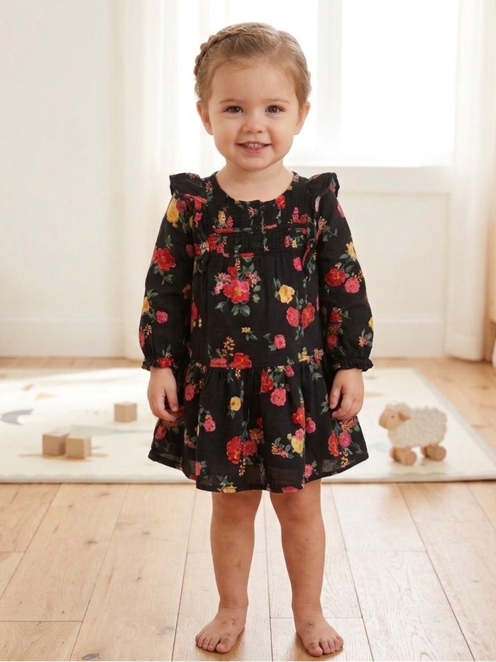 Old Navy Black Floral Dress with Vibrant Accents